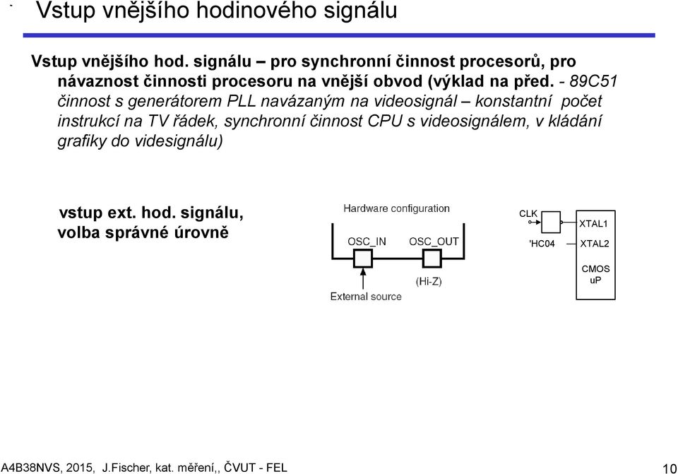 před. - 89C51 činnost s generátorem PLL navázaným na videosignál konstantní počet instrukcí na TV