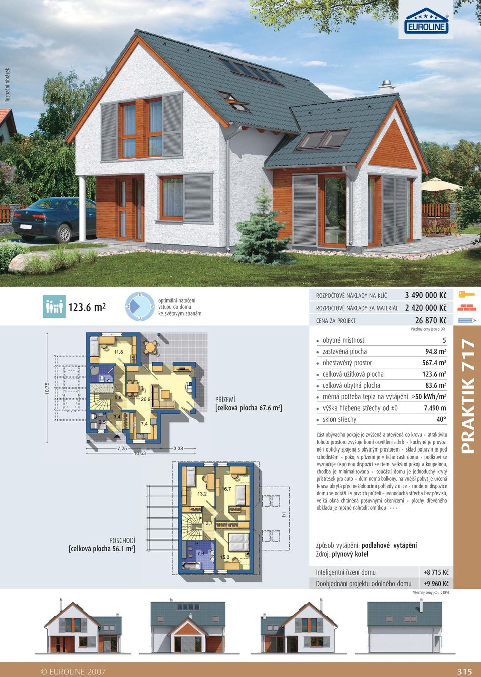 velkými pokoji a koupelnou, chodba je minimalizovaná součástí domu je jednoduchý krytý přístřešek pro auto dům nemá balkony, na vnější pobyt je určená terasa ukrytá před nežádoucími pohledy z ulice