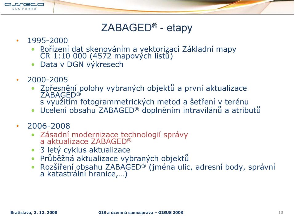 doplněním intravilánů a atributů 2006-2008 Zásadní modernizace technologií správy a aktualizace ZABAGED 3 letý cyklus aktualizace Průběžná