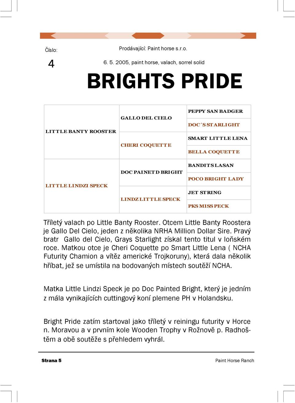 LINDZI SPECK DOC PAINET D BRIGHT LINDZ LIT T LE SPECK BANDIT S LASAN POCO BRIGHT LADY JET ST RING PKS MISS PECK Tříletý valach po Little Banty Rooster.