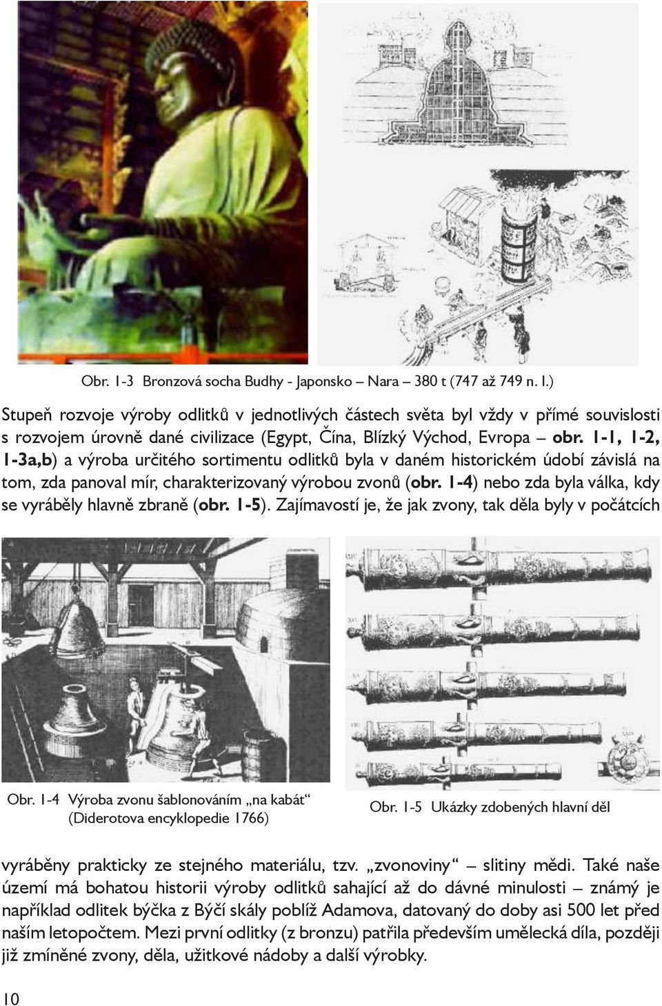 1-1, 1-2, 1-3a,b) a výroba určitého sortimentu odlitků byla v daném historickém údobí závislá na tom, zda panoval mír, charakterizovaný výrobou zvonů (obr.