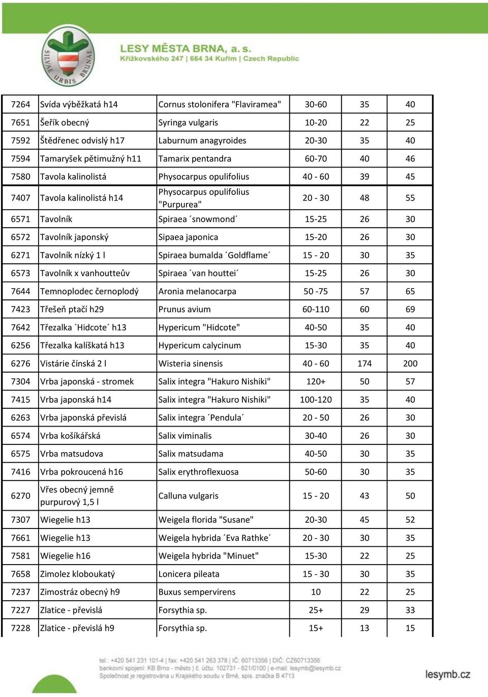 Spiraea snowmond 15-25 26 30 6572 Tavolník japonský Sipaea japonica 15-20 26 30 6271 Tavolník nízký 1 l Spiraea bumalda Goldflame 15-20 30 35 6573 Tavolník x vanhoutteův Spiraea van houttei 15-25 26