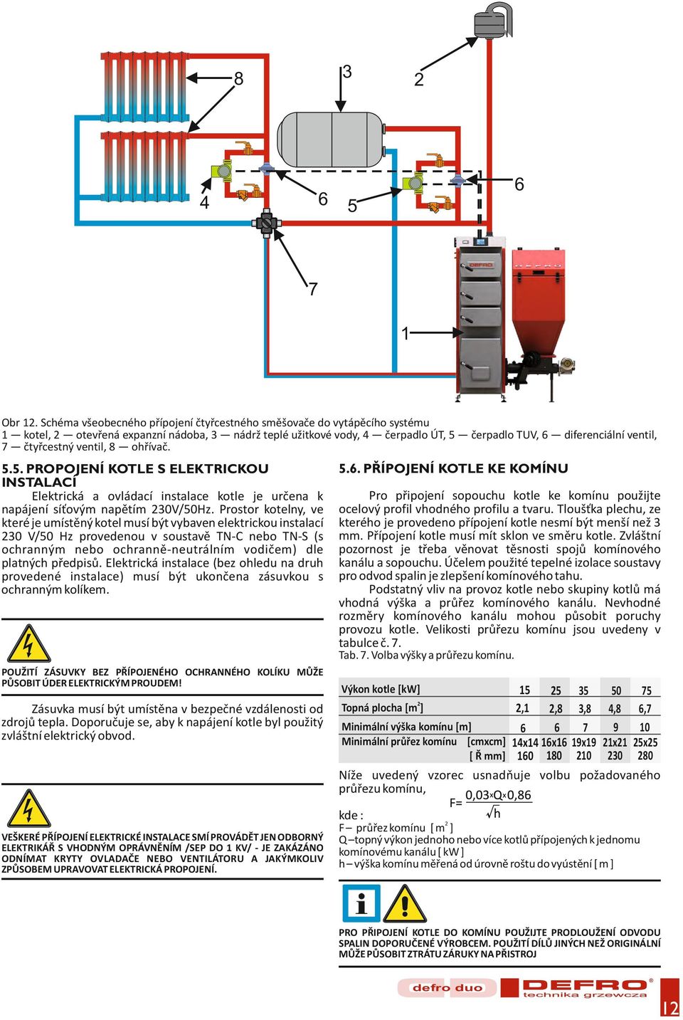 čtyřcestný ventil, 8 ohřívač. 5.5. PROPOJENÍ KOTLE S ELEKTRICKOU INSTALACÍ Elektrická a ovládací instalace kotle je určena k napájení síťovým napětím 230V/50Hz.