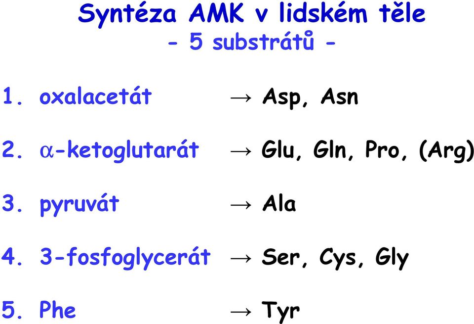 α-ketoglutarát Glu, Gln, Pro, (Arg) 3.