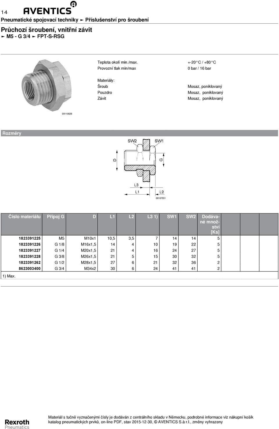 M16x1,5 14 4 10 19 22 5 1823391227 G 1/4 M20x1,5 21 4 16 24 27 5 1823391228 G 3/8 M26x1,5 21 5