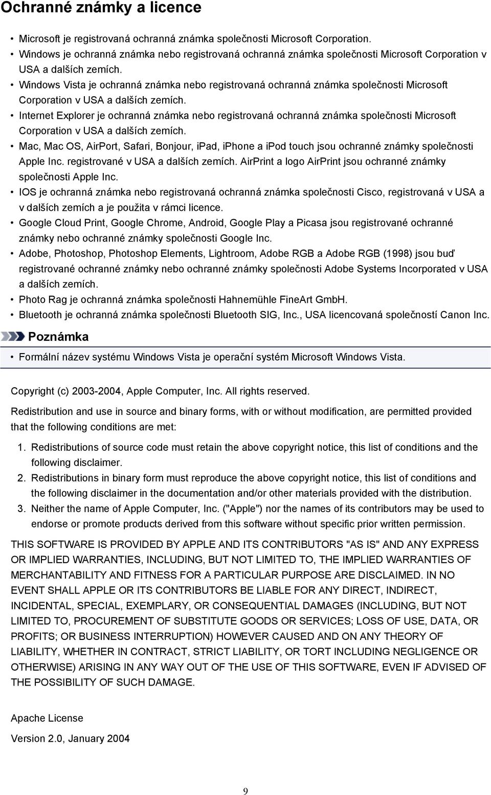 Windows Vista je ochranná známka nebo registrovaná ochranná známka společnosti Microsoft Corporation v USA a dalších zemích.