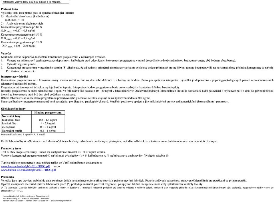 1. Vyneste na milimetrový papír absorbance duplicitních kalibrátorů proti odpovídající koncentraci progesteronu v ng/ml (nepočítejte z dvojic průměrnou hodnotu a vyneste obě hodnoty absorbance). 2.