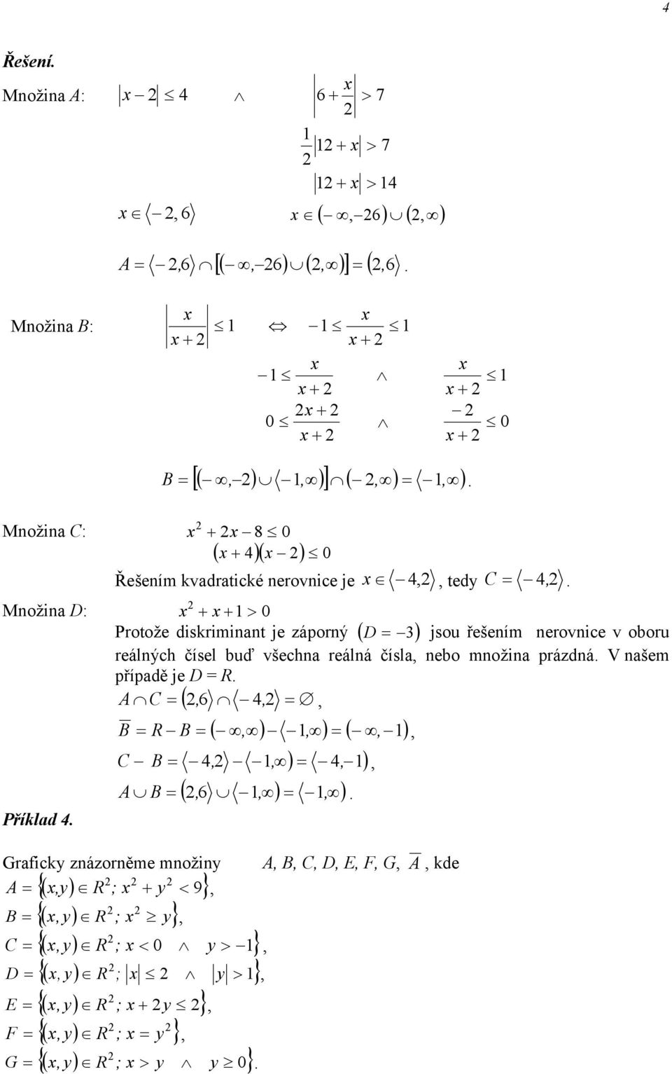 čísla ebo možia prázdá. V ašem případě je D = R.. Příklad. Graficky zázorěme možiy A B C D E F G kde.