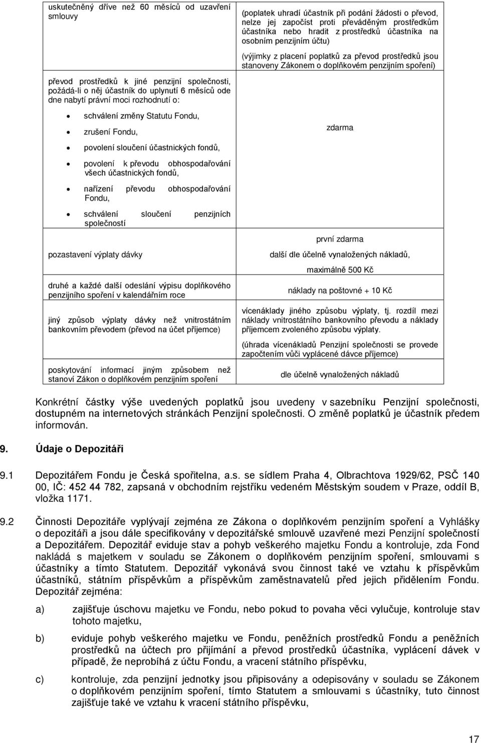 penzijních společností pozastavení výplaty dávky druhé a každé další odeslání výpisu doplňkového penzijního spoření v kalendářním roce jiný způsob výplaty dávky než vnitrostátním bankovním převodem