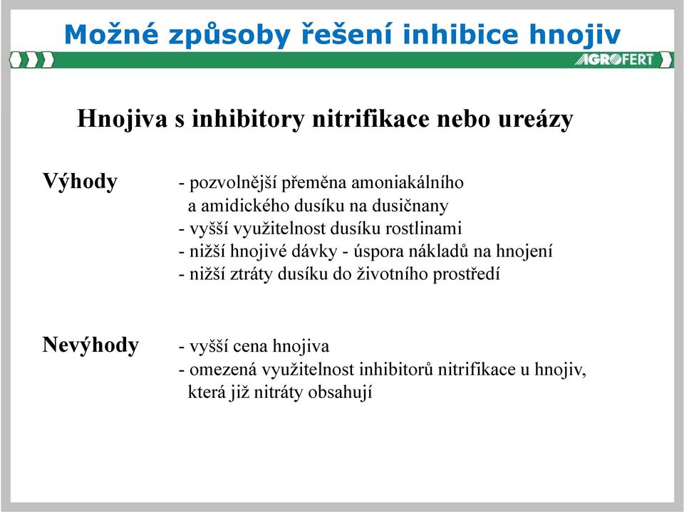 rostlinami - nižší hnojivé dávky - úspora nákladů na hnojení - nižší ztráty dusíku do životního