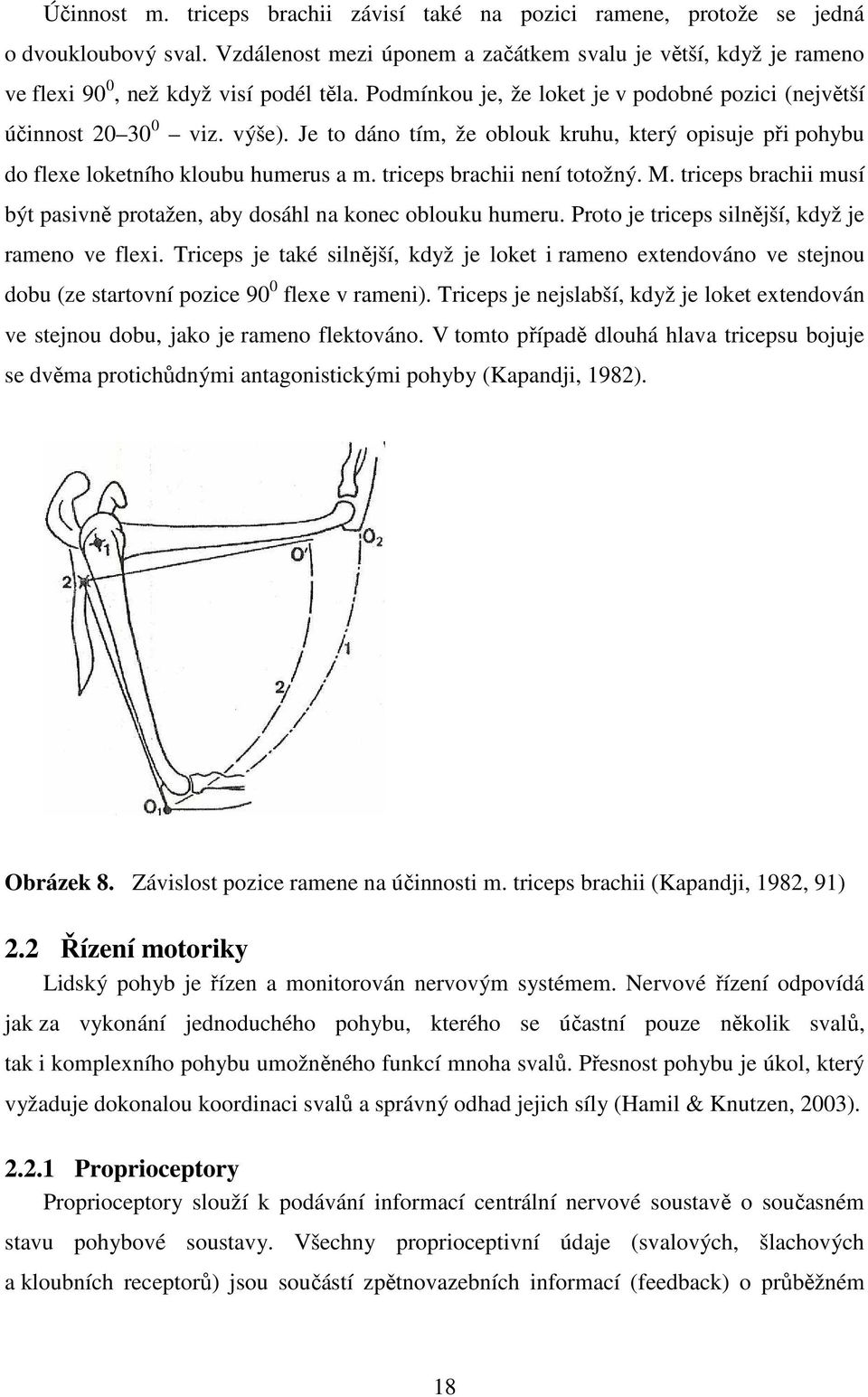Je to dáno tím, že oblouk kruhu, který opisuje při pohybu do flexe loketního kloubu humerus a m. triceps brachii není totožný. M.