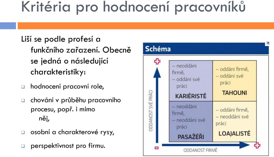 Obecně se jedná o následující charakteristiky: hodnocení