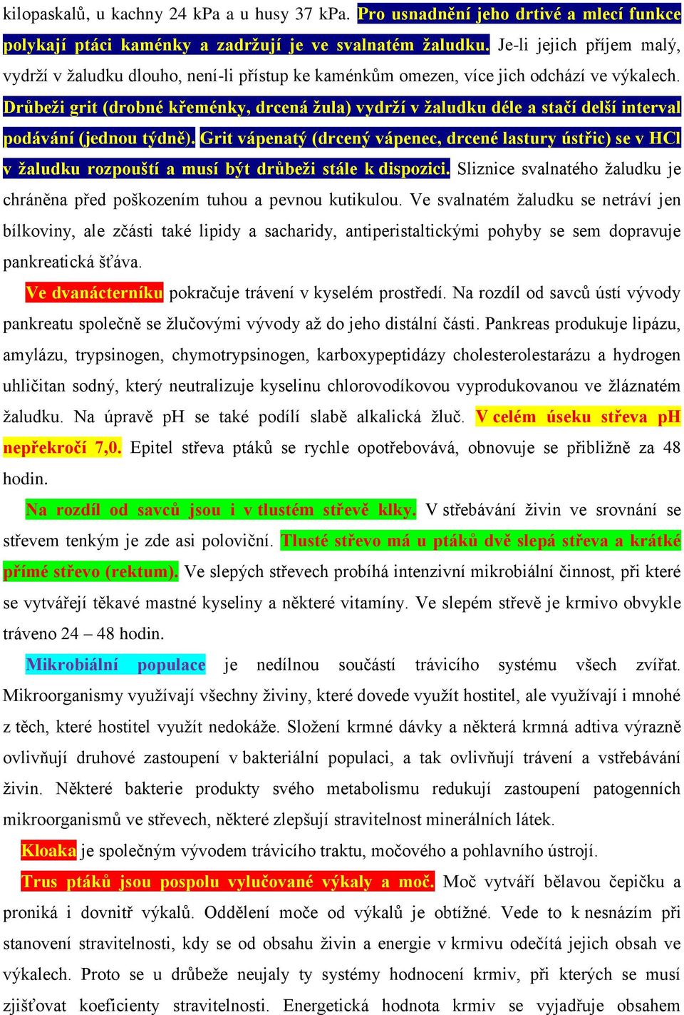 Drůbeži grit (drobné křeménky, drcená žula) vydrží v žaludku déle a stačí delší interval podávání (jednou týdně).