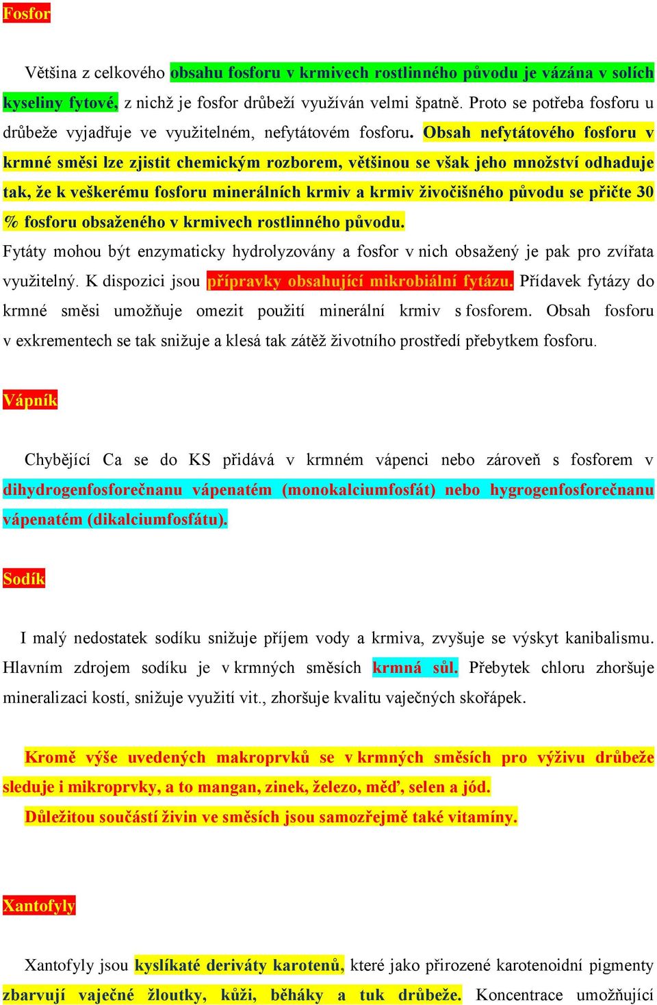 Obsah nefytátového fosforu v krmné směsi lze zjistit chemickým rozborem, většinou se však jeho množství odhaduje tak, že k veškerému fosforu minerálních krmiv a krmiv živočišného původu se přičte 30