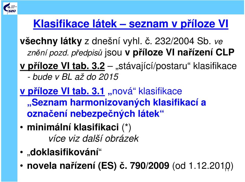 2 stávající/postaru klasifikace - bude v BL až do 2015 v příloze VI tab. 3.