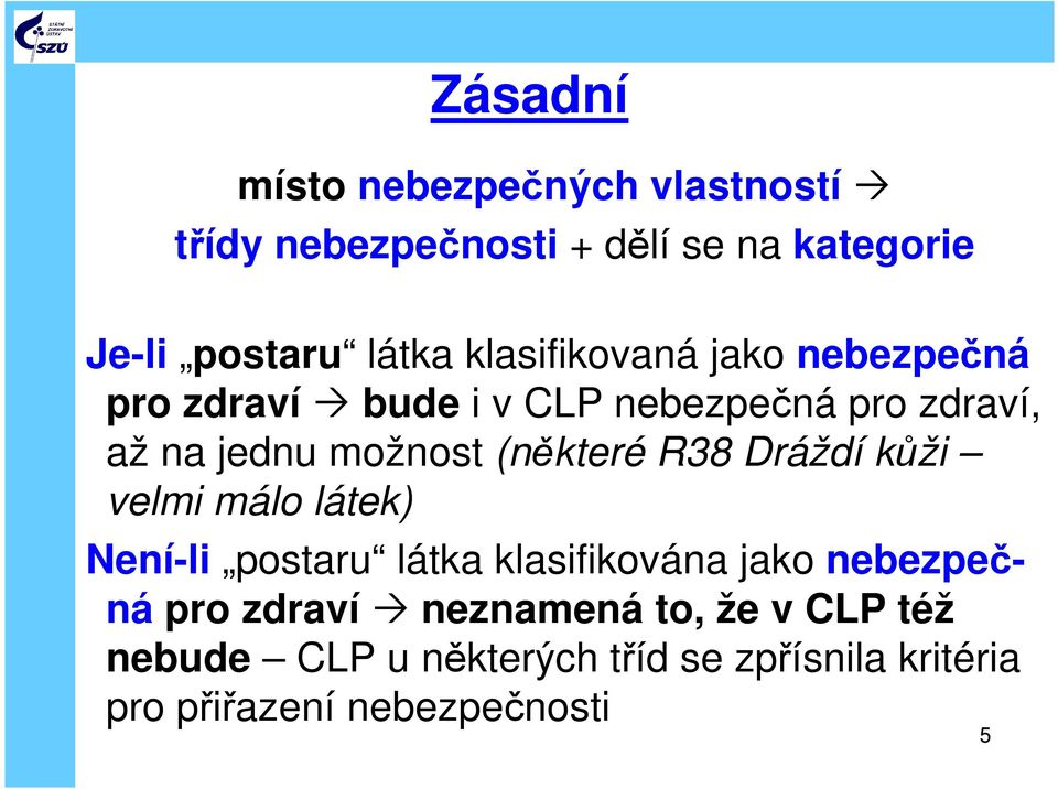 (některé R38 Dráždí kůži velmi málo látek) Není-li postaru látka klasifikována jako nebezpečná pro