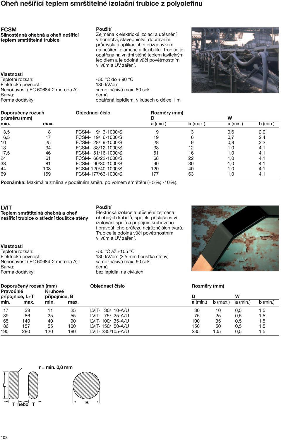 Teplotní rozsah: - 50 C do + 90 C 130 kv/cm Nehořlavost (IEC 60684-2 metoda A): samozhášivá max. 60 sek. opatřená lepidlem, v kusech o délce 1 m průměru (mm) D W min. max. a (min.) b (max.) a (min.