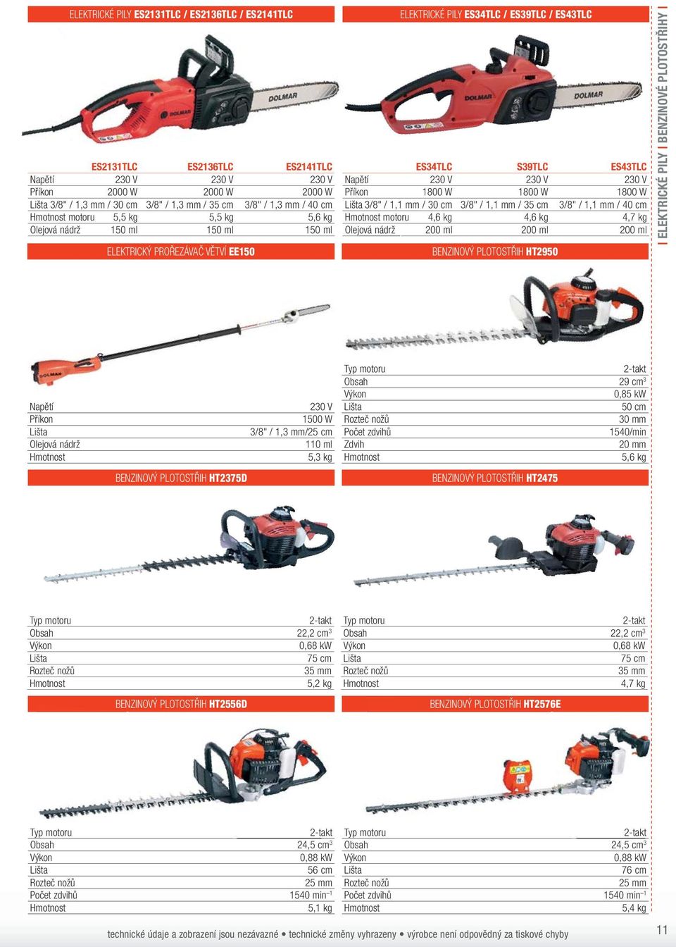 1800 W 3/8" / 1,1 mm / 30 cm 3/8" / 1,1 mm / 35 cm 3/8" / 1,1 mm / 40 cm motoru 4,6 kg 4,6 kg 4,7 kg 200 ml 200 ml 200 ml BENZINOVÝ PLOTOŘIH HT2950 ELEKTRICKÉ PILY BENZINOVÉ PLOTOŘIHY Napětí 230 V