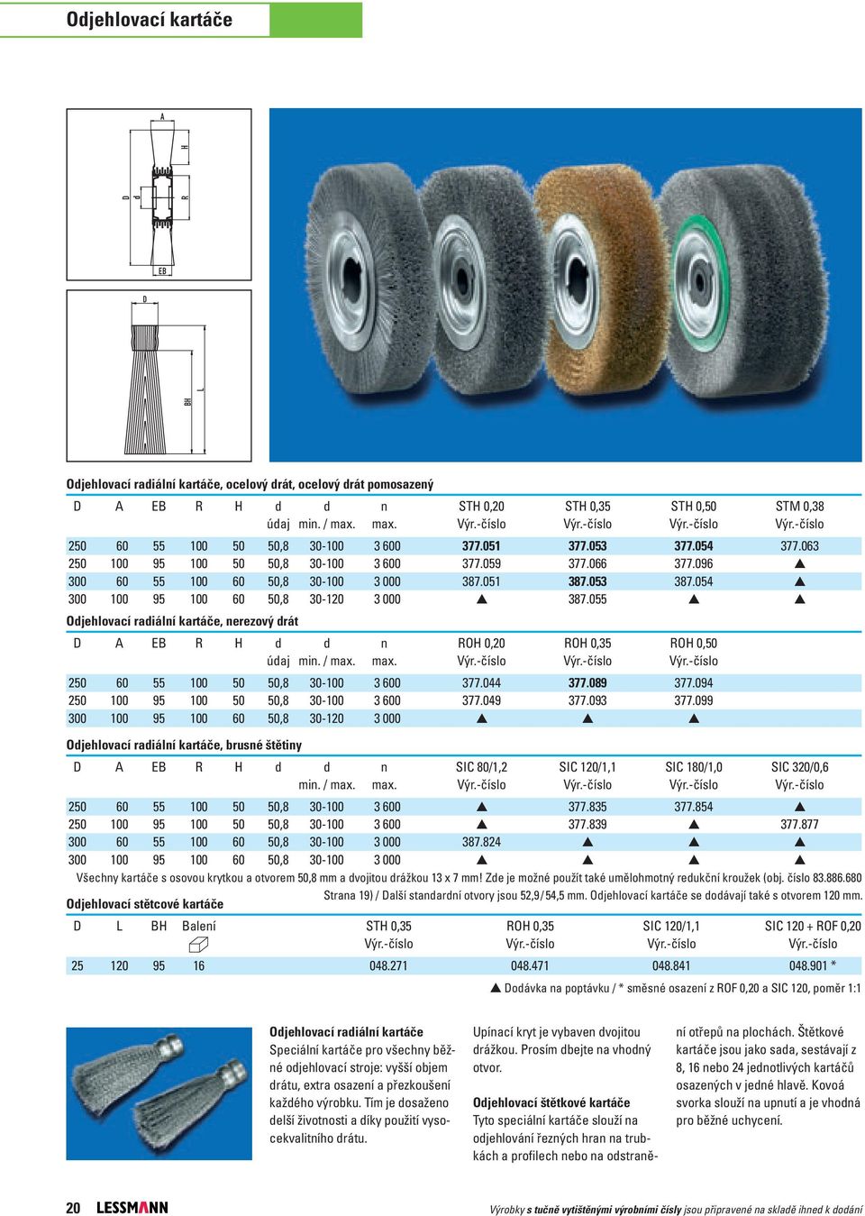 051 387.053 387.054 s 300 100 95 100 60 50,8 30-120 3 000 s 387.055 s s Odjehlovací radiální kartáče, nerezový drát D A EB R H d d n ROH 0,20 ROH 0,35 ROH 0,50 údaj min. / max. max. Výr.-číslo Výr.