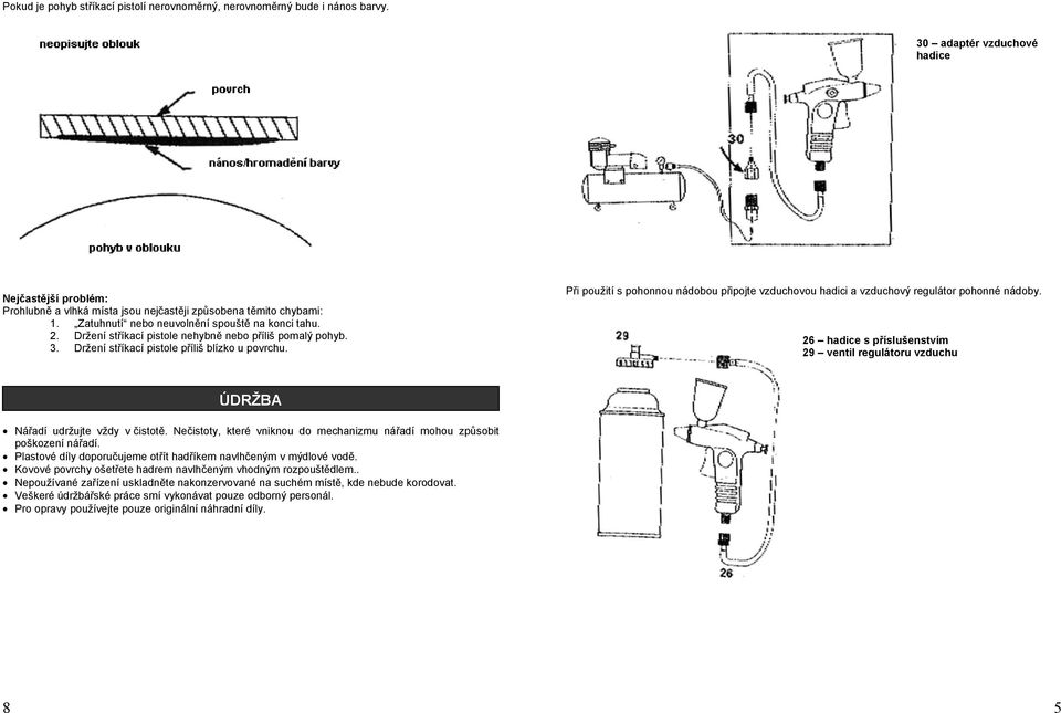 Při použití s pohonnou nádobou připojte vzduchovou hadici a vzduchový regulátor pohonné nádoby. 26 hadice s příslušenstvím 29 ventil regulátoru vzduchu ÚDRŽBA Nářadí udržujte vždy v čistotě.