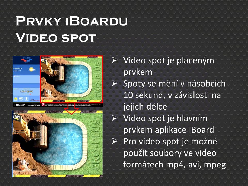 délce Video spot je hlavním prvkem aplikace iboard Pro