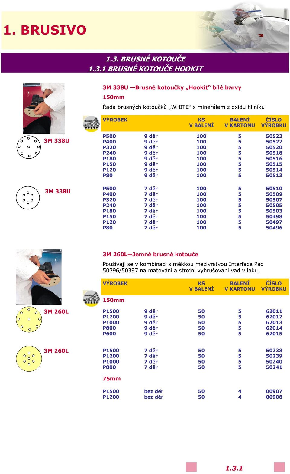 BRUSNÉ KOTOUČE HOOKIT 3M 338U Brusné kotoučky Hookit bílé barvy 0mm Řada brusných kotoučků WHITE s minerálem z oxidu hliníku 3M 338U P00 P00 P320 P20 P80 P0 P20 P80 9 děr 9 děr 9 děr 9 děr 9 děr 9