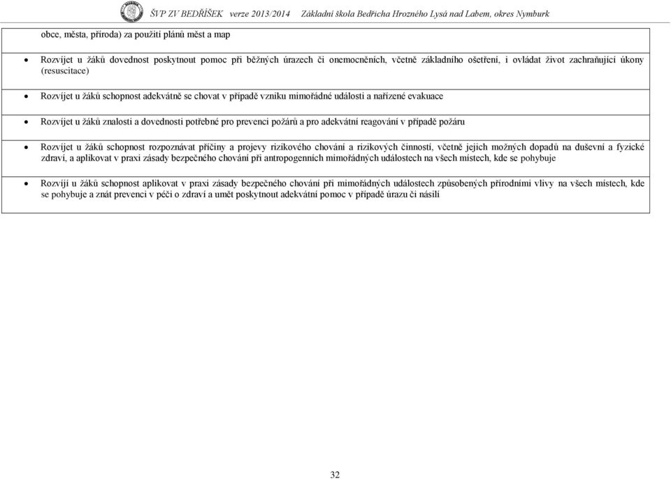 reagování v případě poţáru Rozvíjet u ţáků schopnost rozpoznávat příčiny a projevy rizikového chování a rizikových činností, včetně jejich moţných dopadů na duševní a fyzické zdraví, a aplikovat v