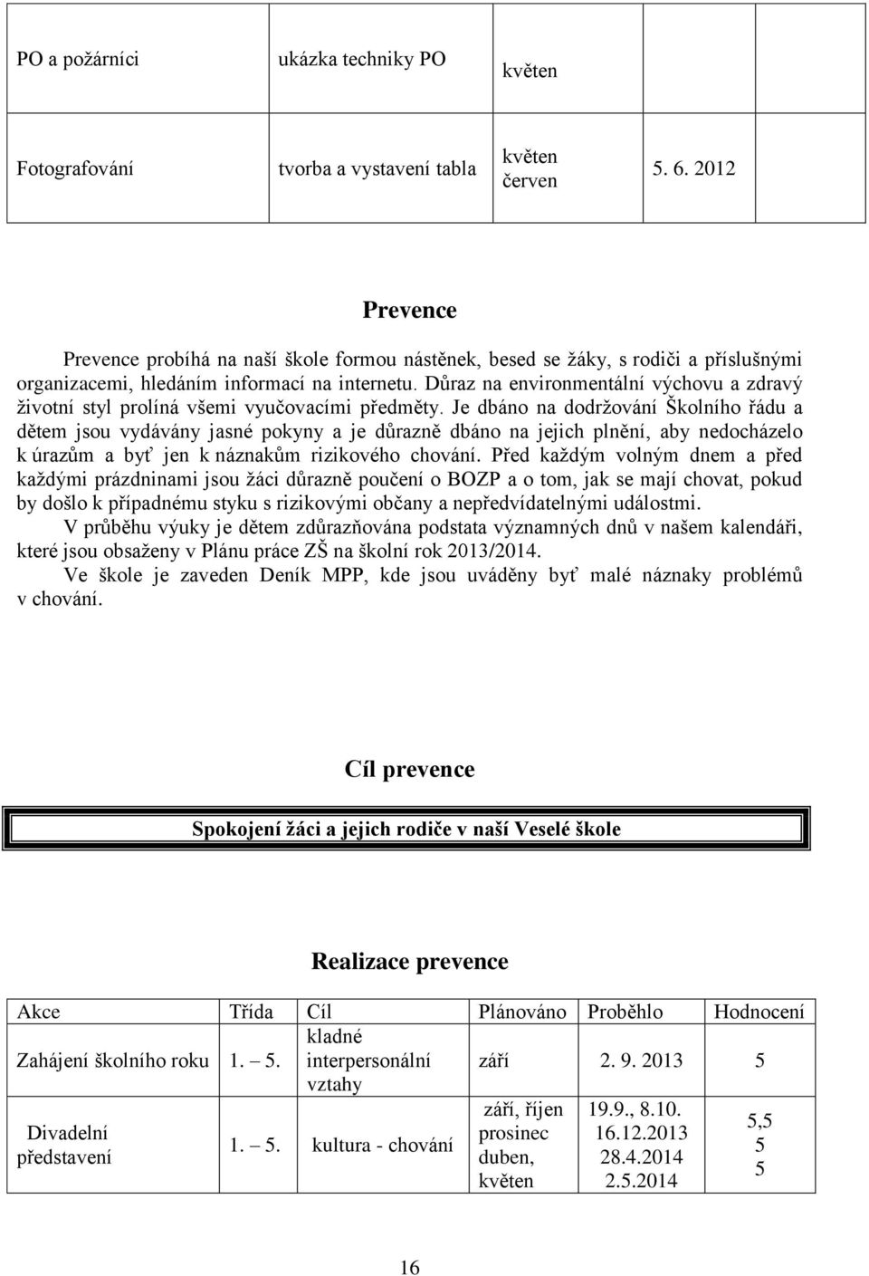 Důraz na environmentální výchovu a zdravý životní styl prolíná všemi vyučovacími předměty.