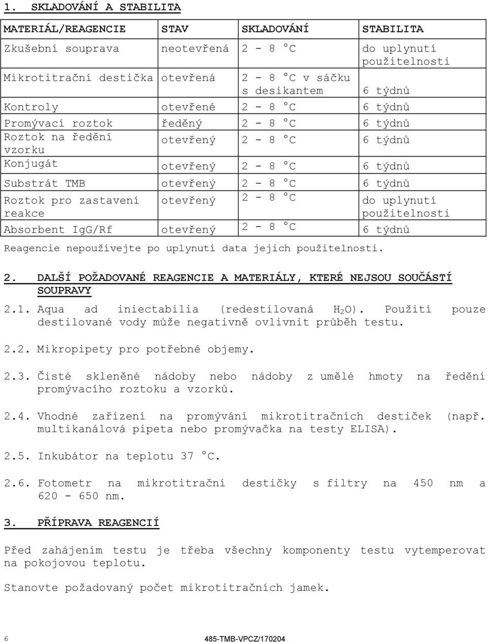 zastavení reakce otevřený 2-8 C do uplynutí použitelnosti Absorbent IgG/Rf otevřený 2-8 C 6 týdnů Reagencie nepoužívejte po uplynutí data jejich použitelnosti. 2. DALŠÍ POŽADOVANÉ REAGENCIE A MATERIÁLY, KTERÉ NEJSOU SOUČÁSTÍ SOUPRAVY 2.