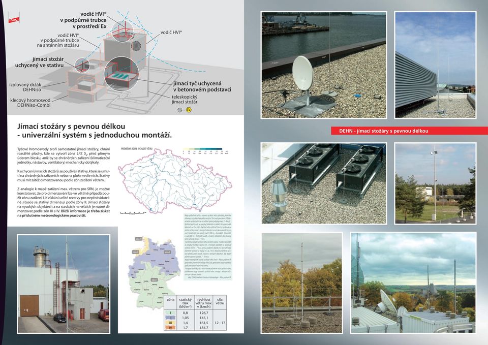 DEHN - jímací stoïáry s pevnou délkou Tyčové hromosvody tvoří samostatné y, chrání rozsáhlé plochy, kde se vytvoří zóna LPZ 0 B, před přímým úderem blesku, aniž by se chráněných zařízení