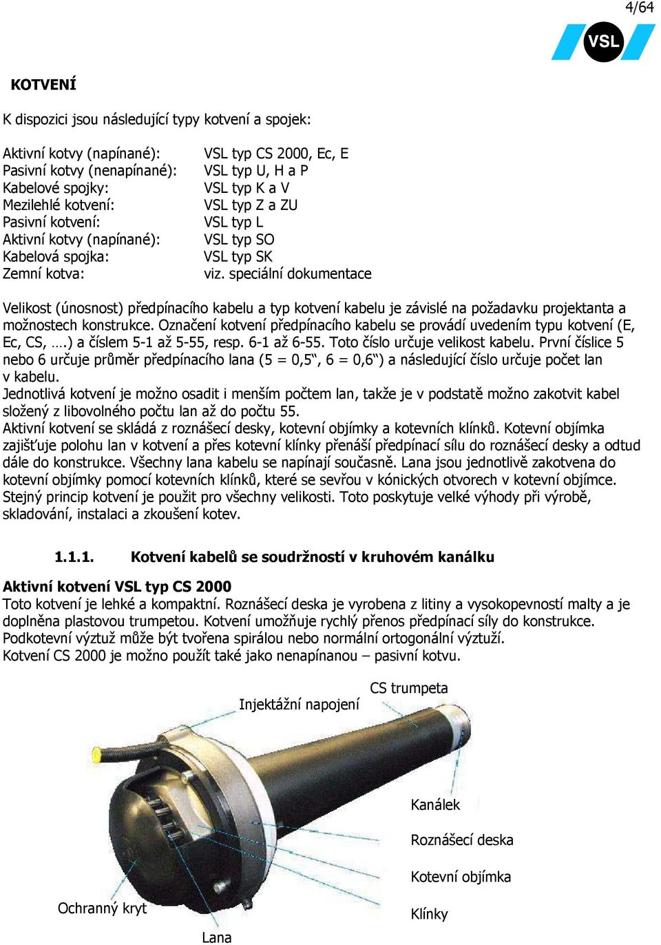 speciální dokumentace Velikost (únosnost) předpínacího kabelu a typ kotvení kabelu je závislé na požadavku projektanta a možnostech konstrukce.