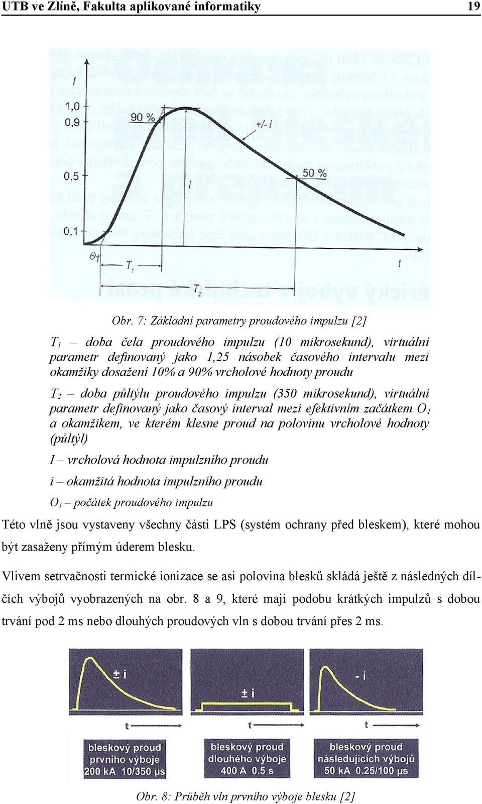 vrcholové hodnoty proudu T2 doba půltýlu proudového impulzu (350 mikrosekund), virtuální parametr definovaný jako časový interval mezi efektivním začátkem O1 a okamžikem, ve kterém klesne proud na