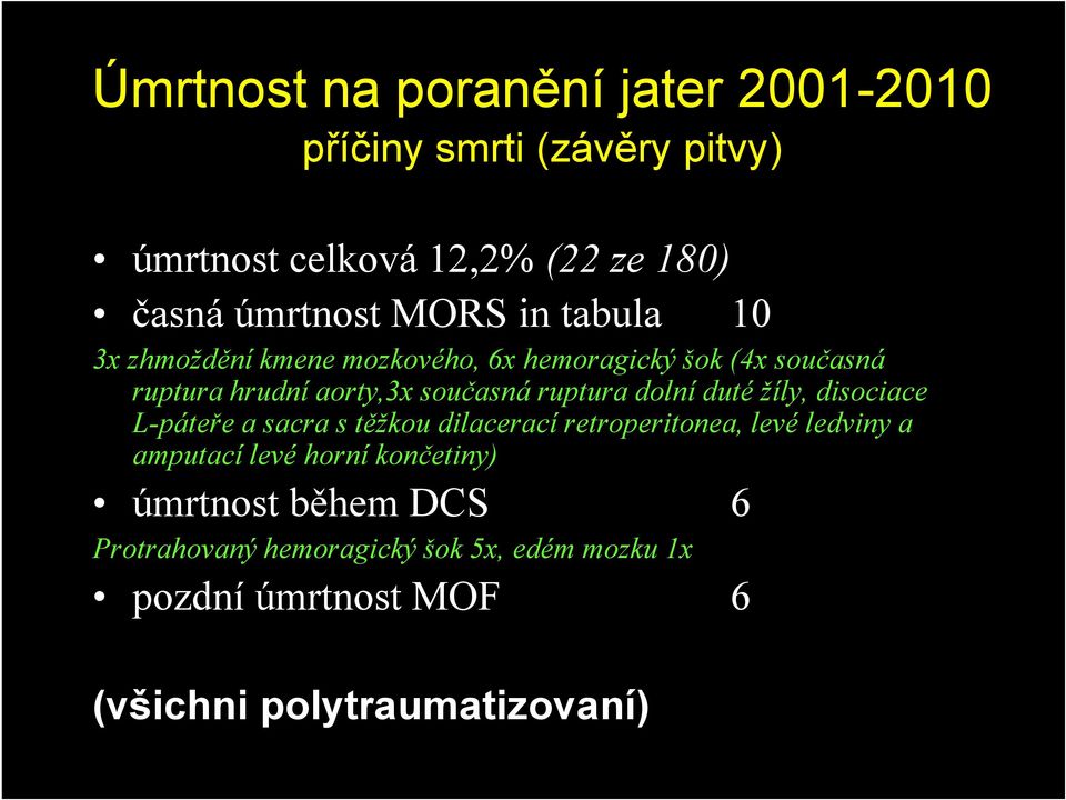 dolní duté žíly, disociace L-páteře a sacra s těžkou dilacerací retroperitonea, levé ledviny a amputací levé horní