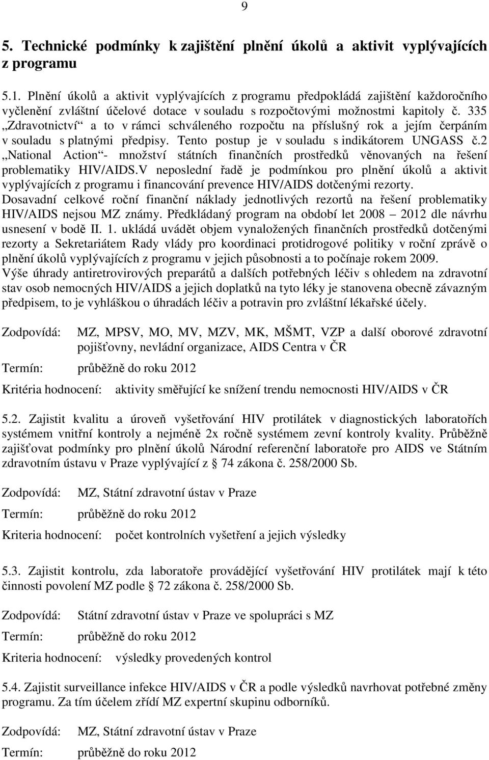 335 Zdravotnictví a to v rámci schváleného rozpočtu na příslušný rok a jejím čerpáním v souladu s platnými předpisy. Tento postup je v souladu s indikátorem UNGASS č.