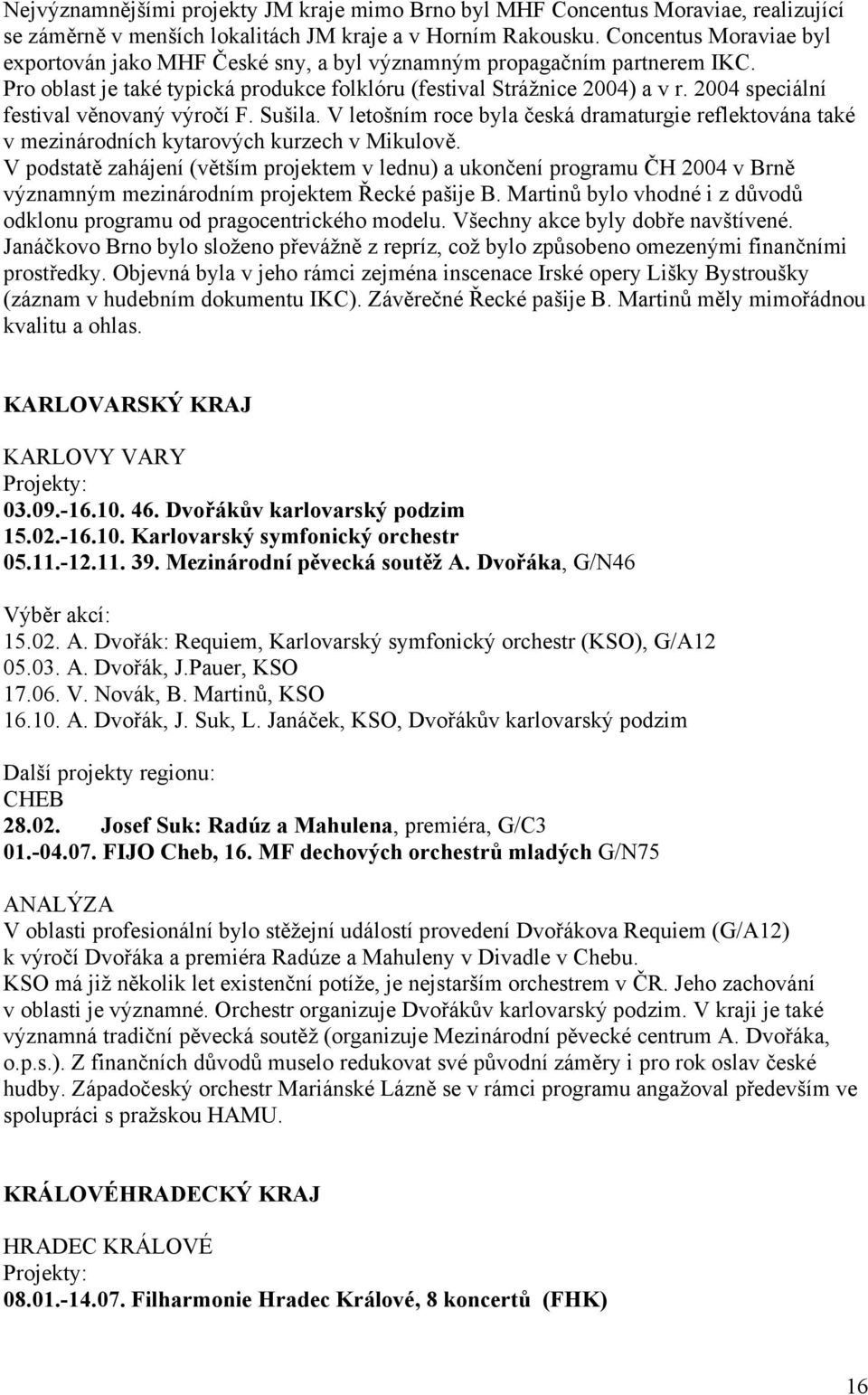 2004 speciální festival věnovaný výročí F. Sušila. V letošním roce byla česká dramaturgie reflektována také v mezinárodních kytarových kurzech v Mikulově.