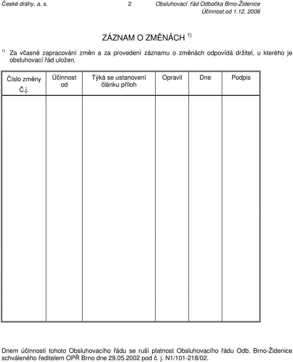 záznamu o změnách odpovídá držitel, u kterého je