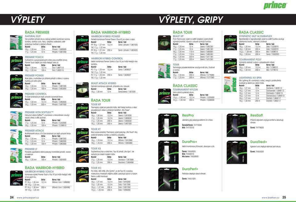 16 g 1,30 mm 12 m Přírodní / 7J800000 17 g 1,25 mm 12 m Přírodní / 7J801000 PREMIER TOUCH S přírodními a polypropylenovými vlákny jsou prvotřídní struny Premier Touch ideální pro hráče hledající