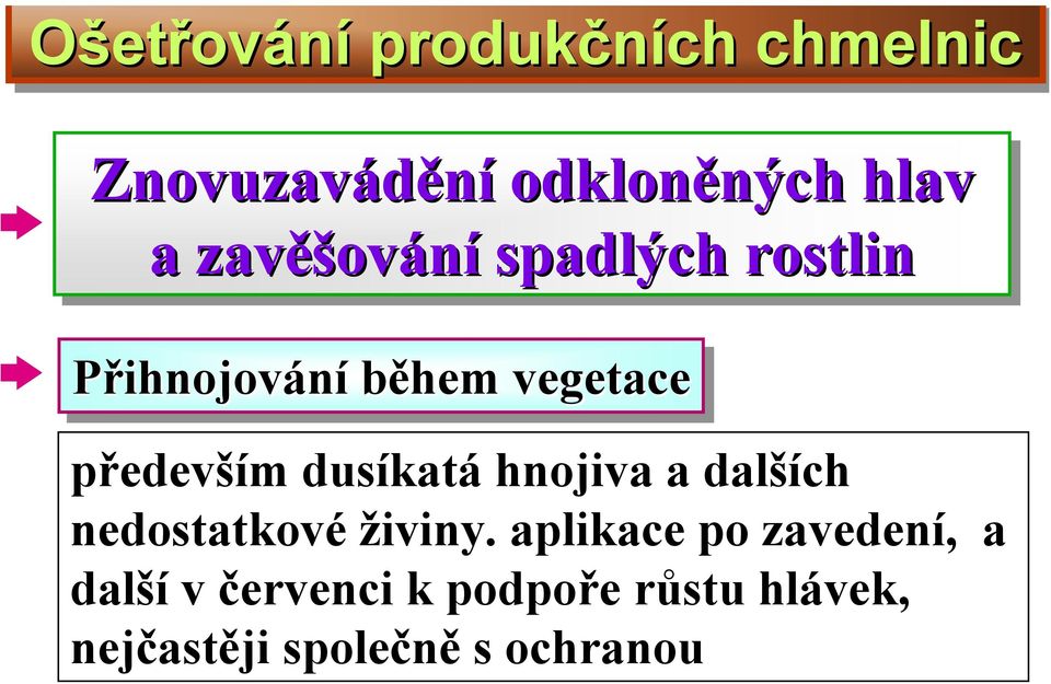 dusíkatá hnojiva a dalších nedostatkové živiny.