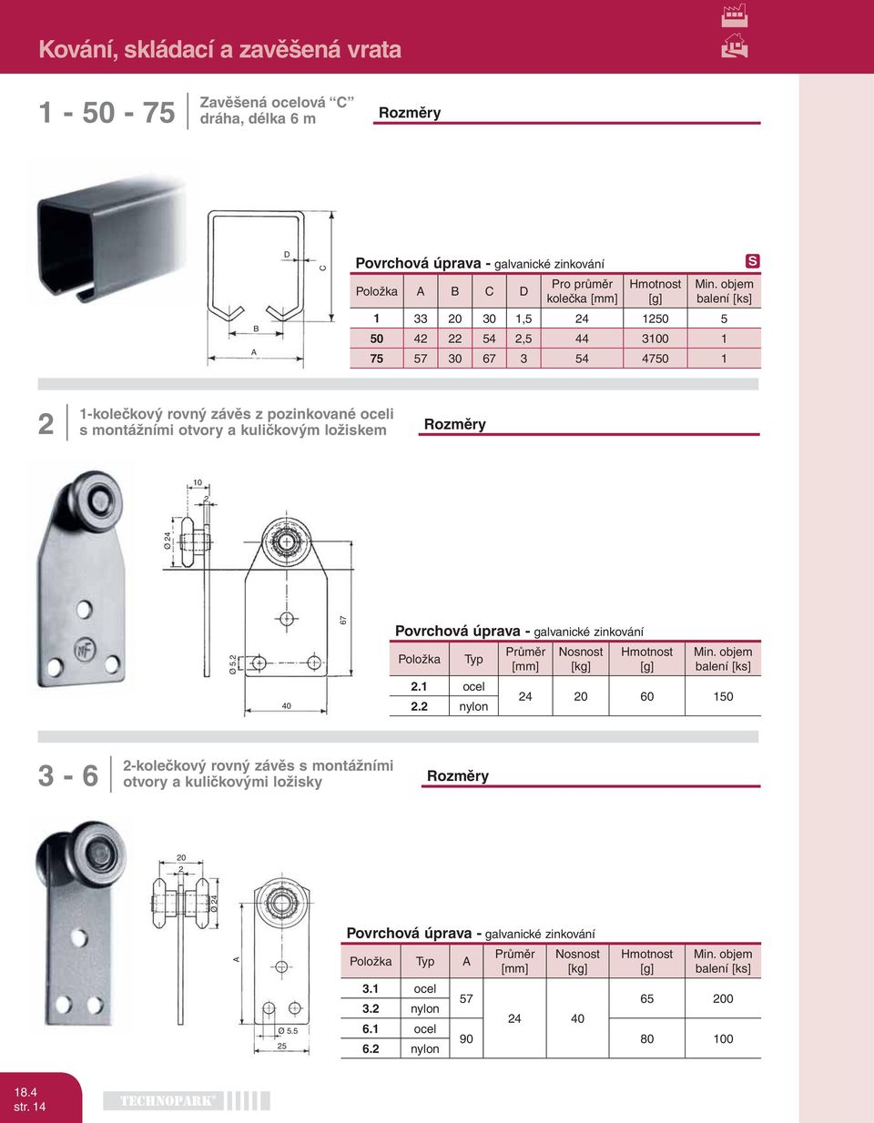 2 Typ Průměr [mm] Nosnost [kg] 0 2.1 ocel 2.