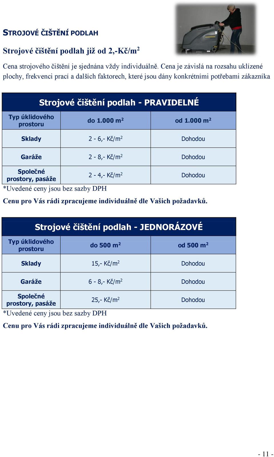 PRAVIDELNÉ Typ úklidového prostoru do 1.000 m 2 od 1.