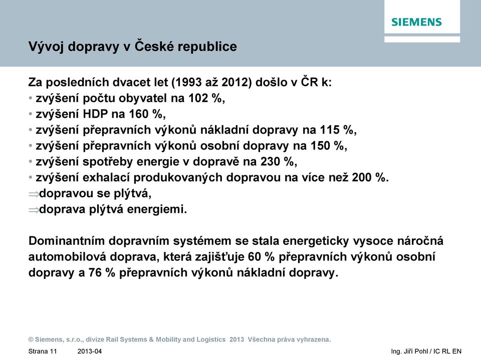 zvýšení exhalací produkovaných dopravou na více než 200 %. dopravou se plýtvá, doprava plýtvá energiemi.