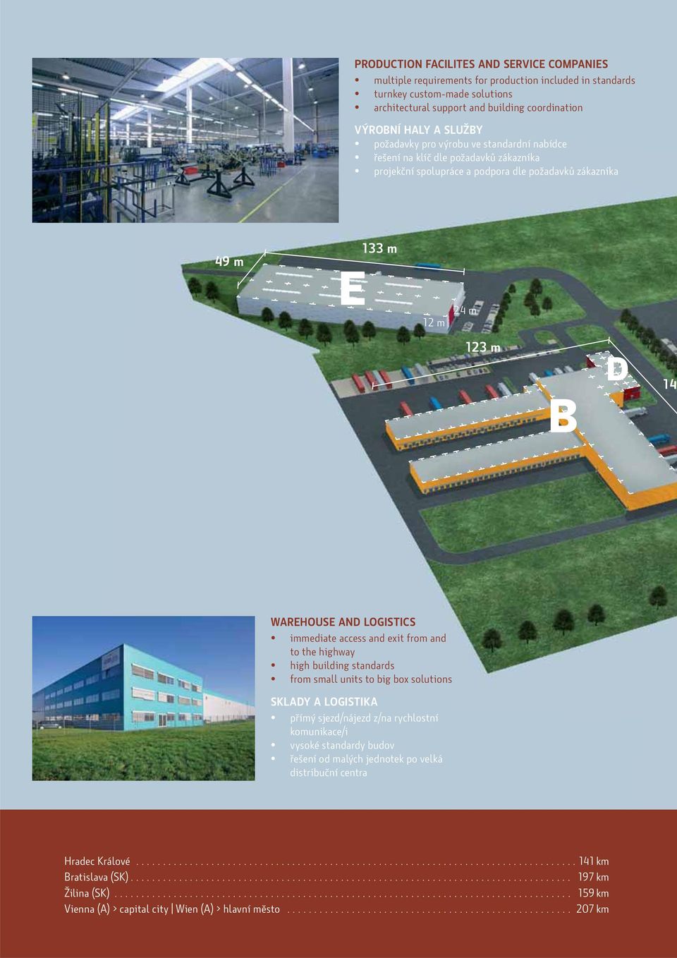 LOGISTICS immediate access and exit from and to the highway high building standards from small units to big box solutions SKLADY A LOGISTIKA přímý sjezd/nájezd z/na rychlostní komunikace/i vysoké