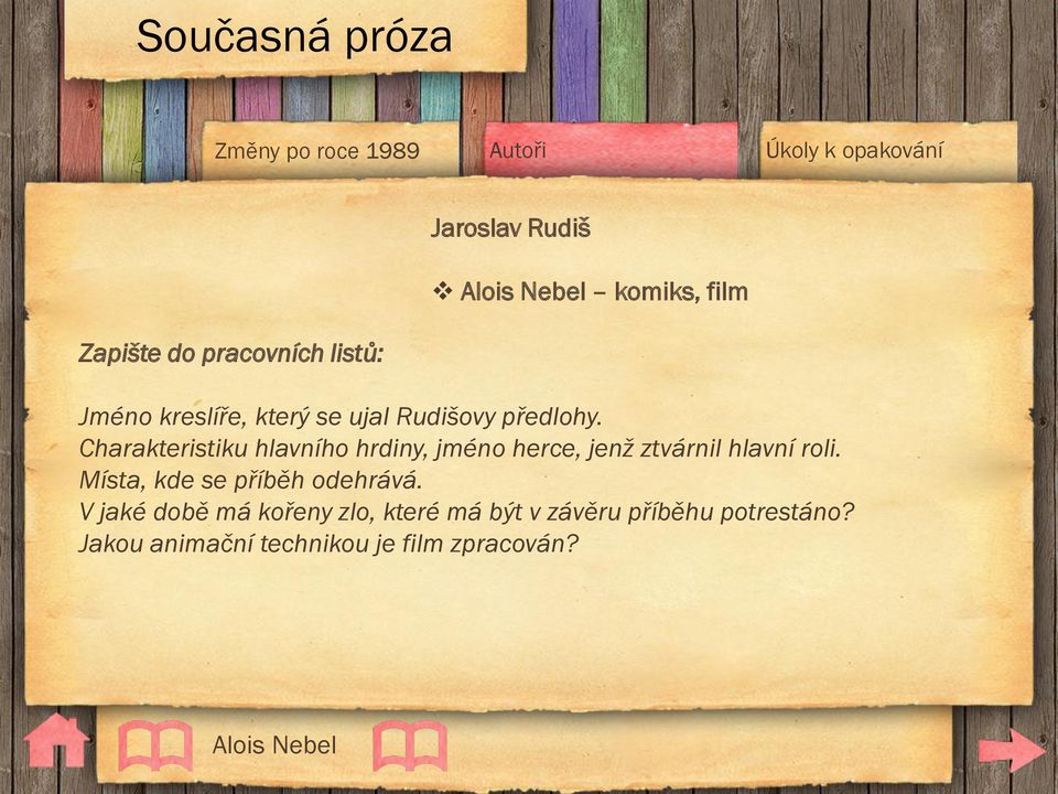 Charakteristiku hlavního hrdiny, jméno herce, jenž ztvárnil hlavní roli.