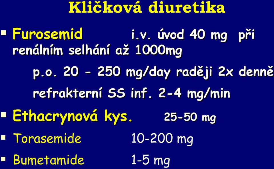 úvod 40 mg při renálním selhání až 1000mg p.o.