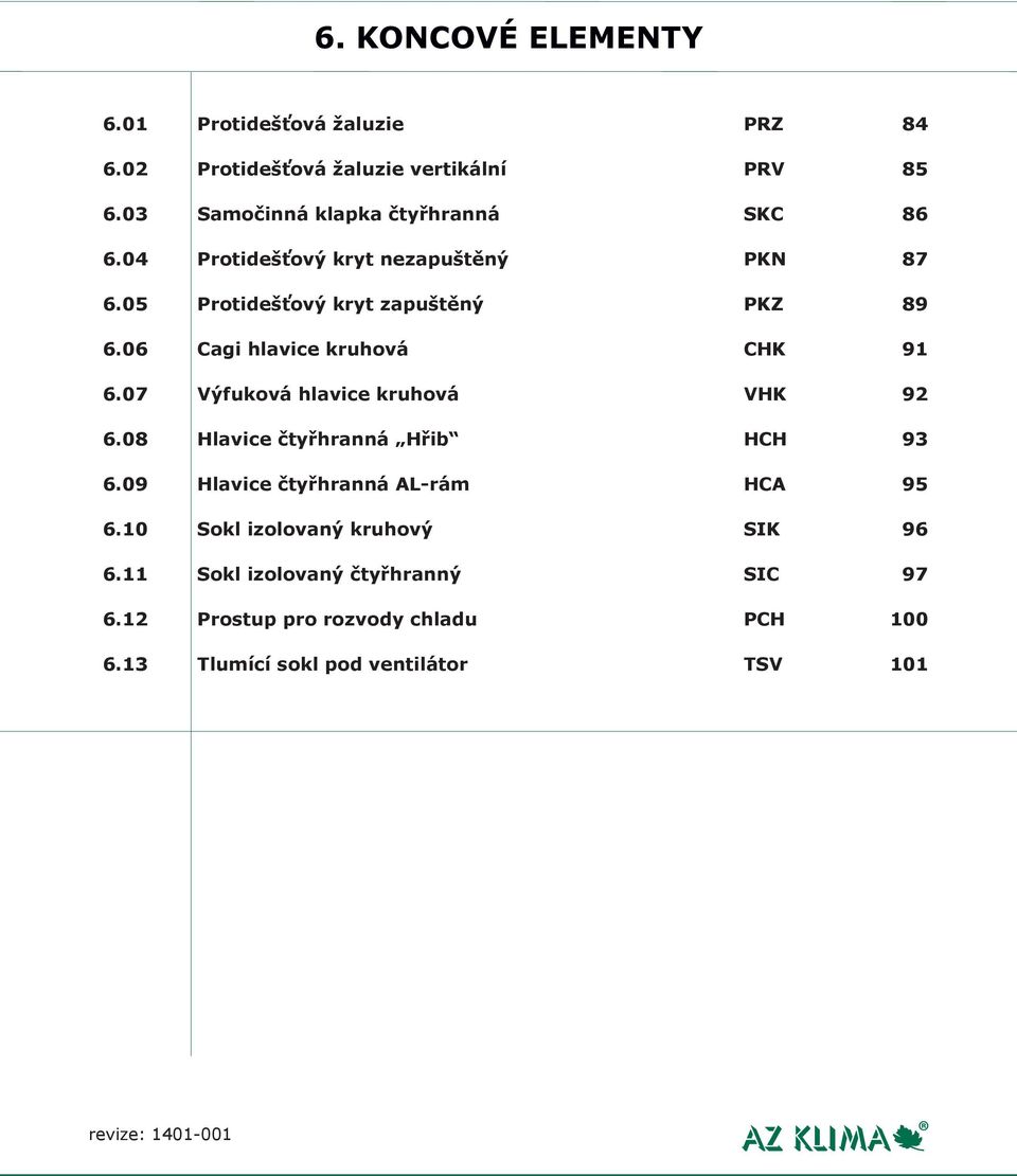 06 Cagi hlavice kruhová CHK 91 6.07 Výfuková hlavice kruhová VHK 92 6.08 Hlavice čtyřhranná Hřib HCH 93 6.