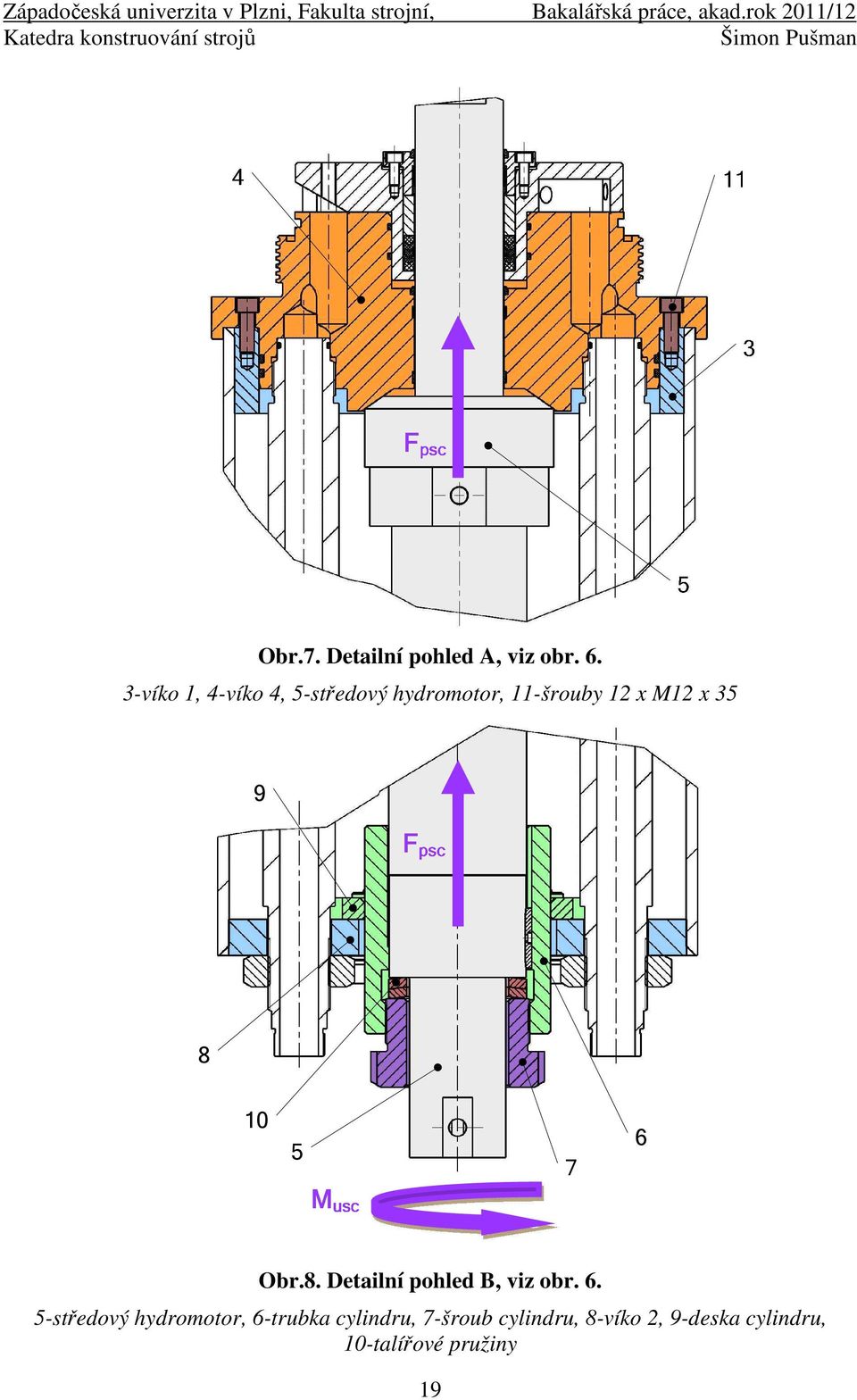 3-víko 1, 4-víko 4, 5-středový hydromotor, 11-šrouby 1 x M1 x 35 9 8 