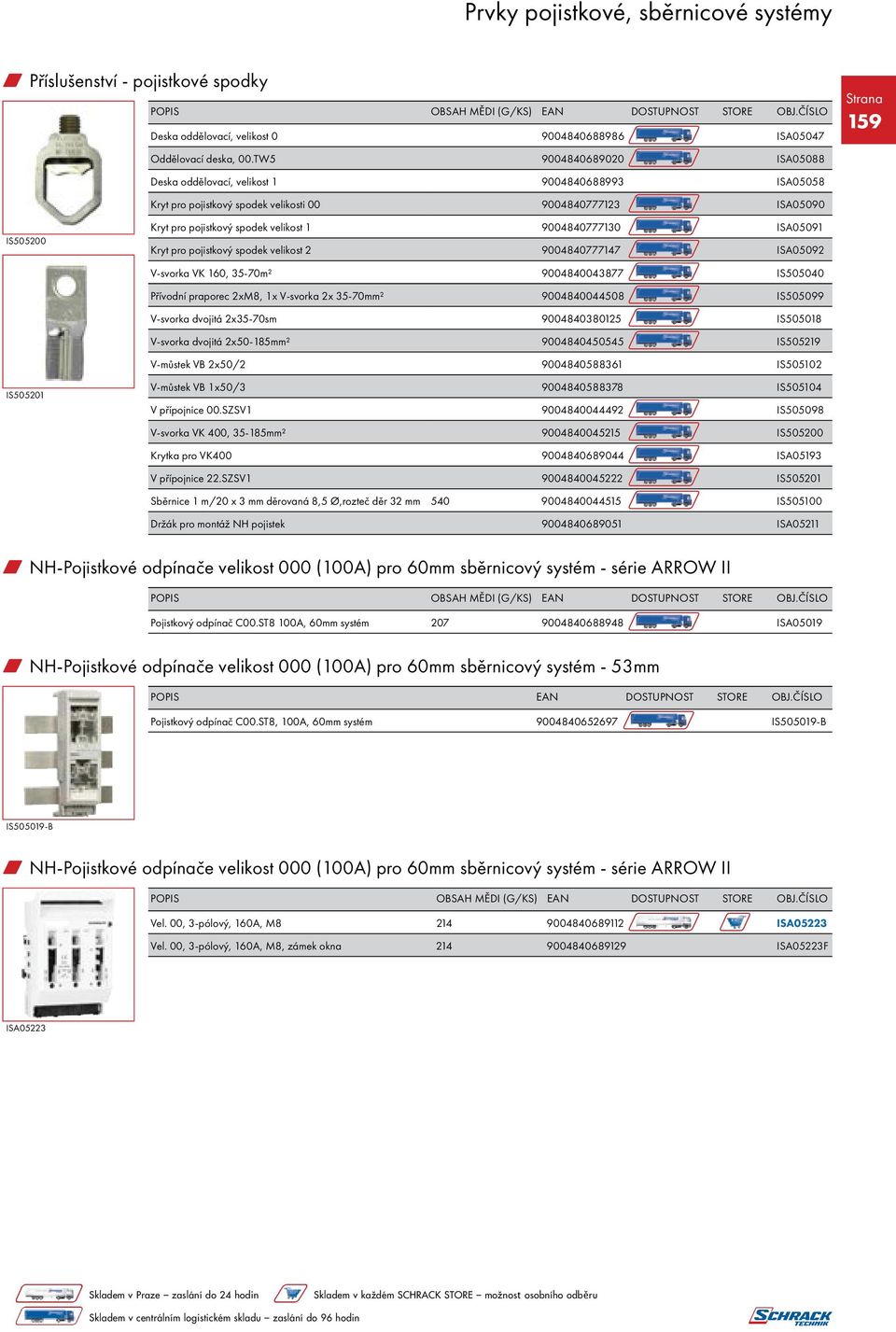 9004840777130 ISA05091 Kryt pro pojistkový spodek velikost 2 9004840777147 ISA05092 V-svorka VK 160, 35-70m² 9004840043877 IS505040 Přívodní praporec 2xM8, 1x V-svorka 2x 35-70mm² 9004840044508