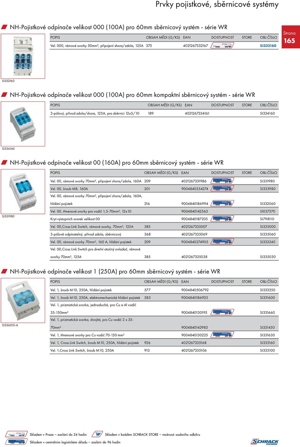 přívod zdola/shora, 125A, pro sběrnici 12x5/10 189 4021267334161 SI334160 SI334160 w NH-Pojistkové odpínače velikost 00 (160A) pro 60mm sběrnicový systém - série WR Vel.