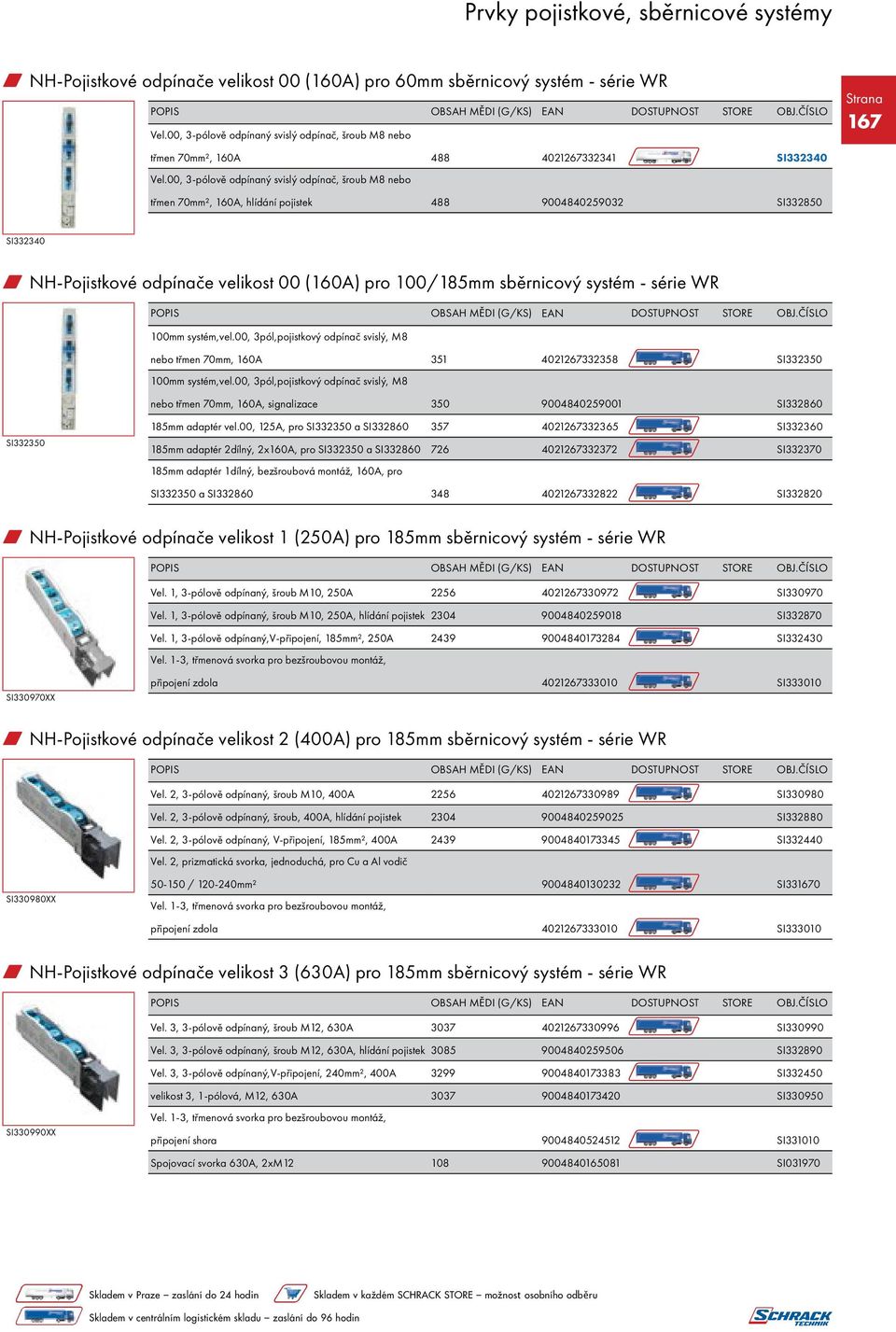 - série WR 100mm systém,vel.00, 3pól,pojistkový odpínač svislý, M8 nebo třmen 70mm, 160A 351 4021267332358 SI332350 100mm systém,vel.