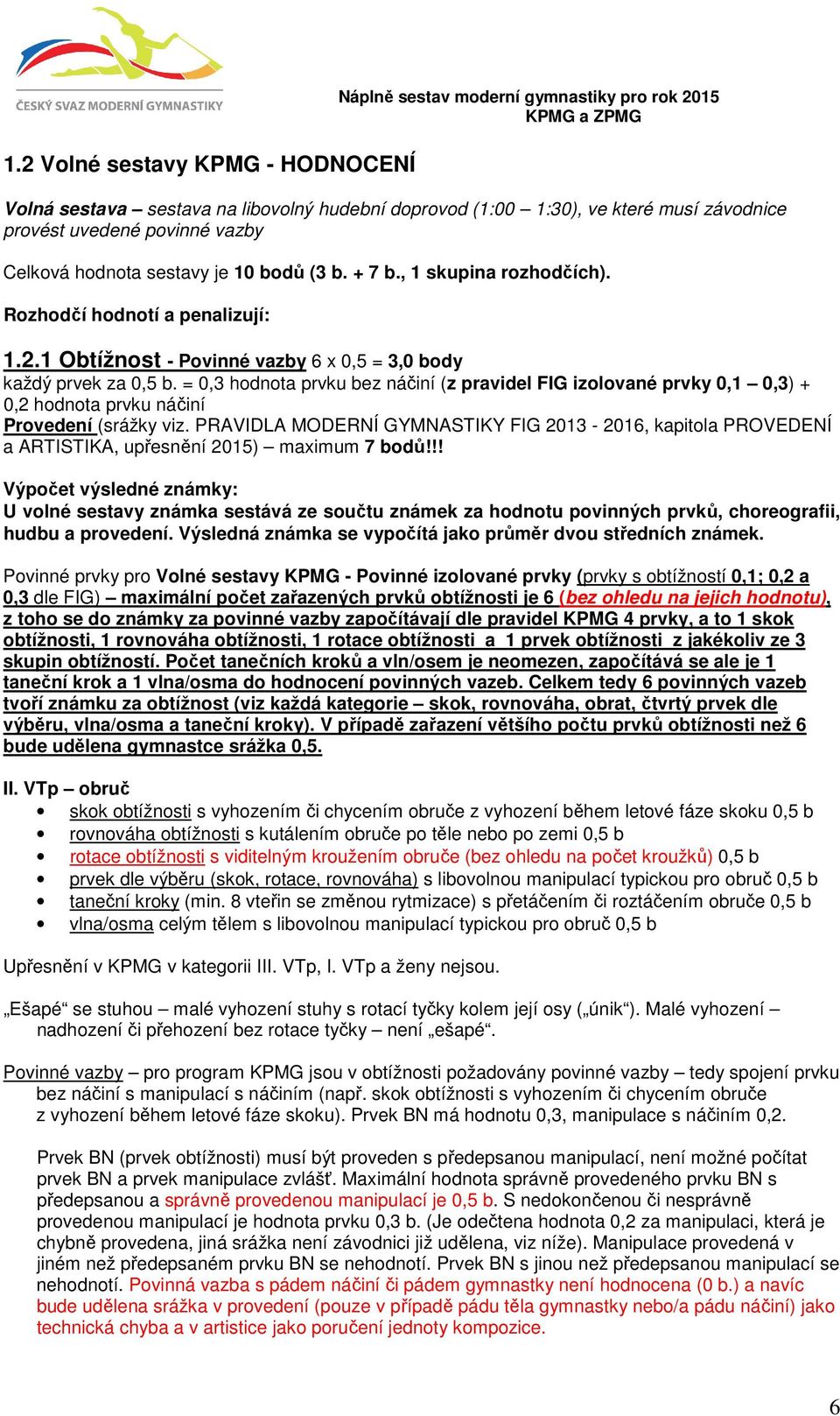 = 0,3 hodnota prvku bez náčiní (z pravidel FIG izolované prvky 0,1 0,3) + 0,2 hodnota prvku náčiní Provedení (srážky viz.